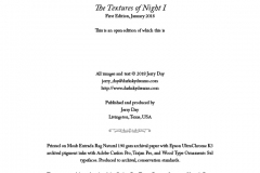 The Textures Of Night- Chapbook Colophon Page