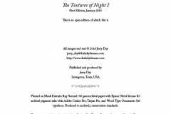 The Textures Of Night- Chapbook Colophon Page